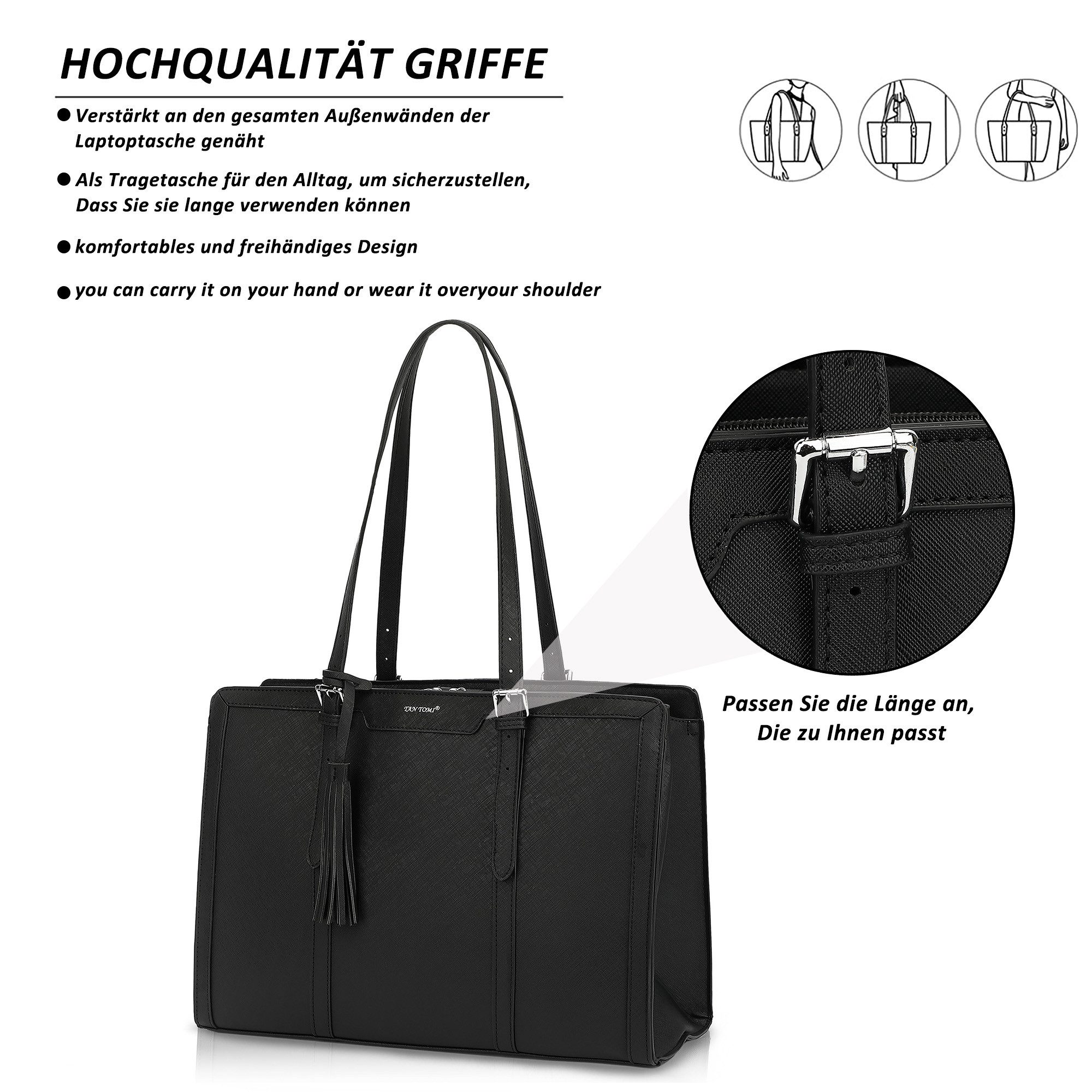TAN.TOMI Aktentasche Damen Shopper Große Business Handtasche Gross Laptop Tasche, 15.6 Zoll Notebooktasche mit 3 Fächern für Büro Arbeit Schule