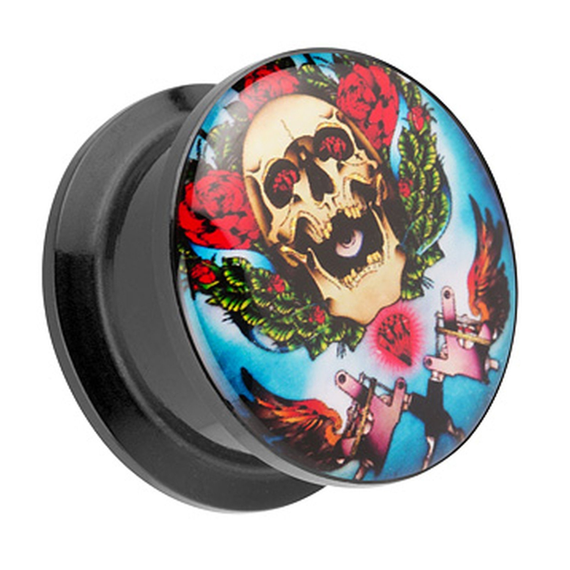 Taffstyle Plug »Piercing Schraub Rockabilly Totenkopf Rosen Motiv«, Ohr