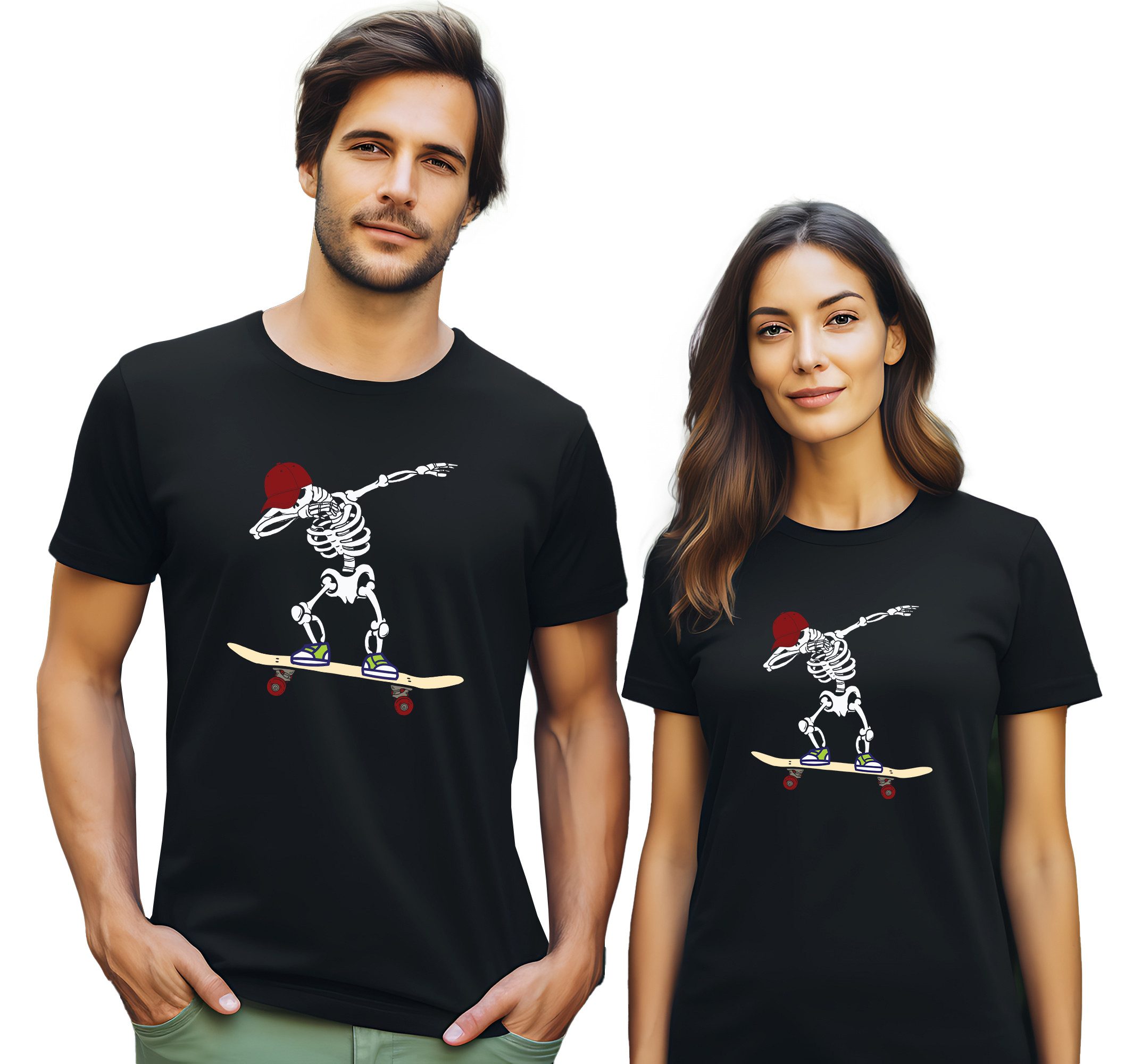 MyDesign24 T-Shirt Skater print Shirt Dab Skelett Skater T-Shirt schwarz kurzarm Regular Fit i519