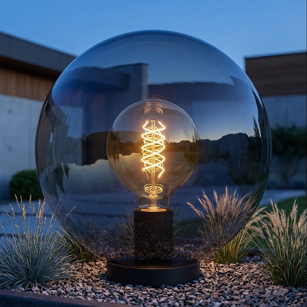 EGLO Außen-Stehlampe, Leuchtmittel nicht inklusive, Außen Steckleuchte Kugelleuchte schwarz Gartenkugel mit Spieß D 40 cm