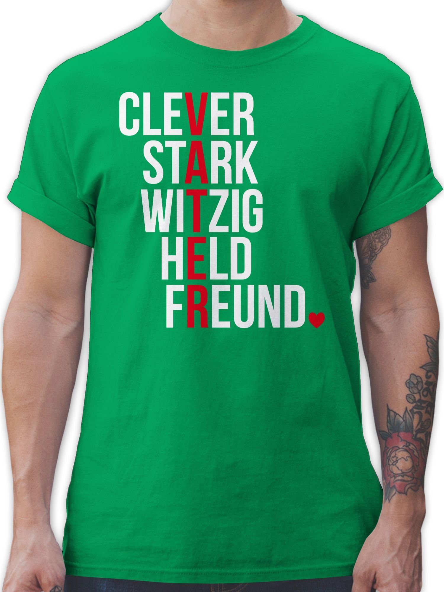 T-Shirt für 03 Vater Grün Vatertag Geschenk Shirtracer Papa weiß