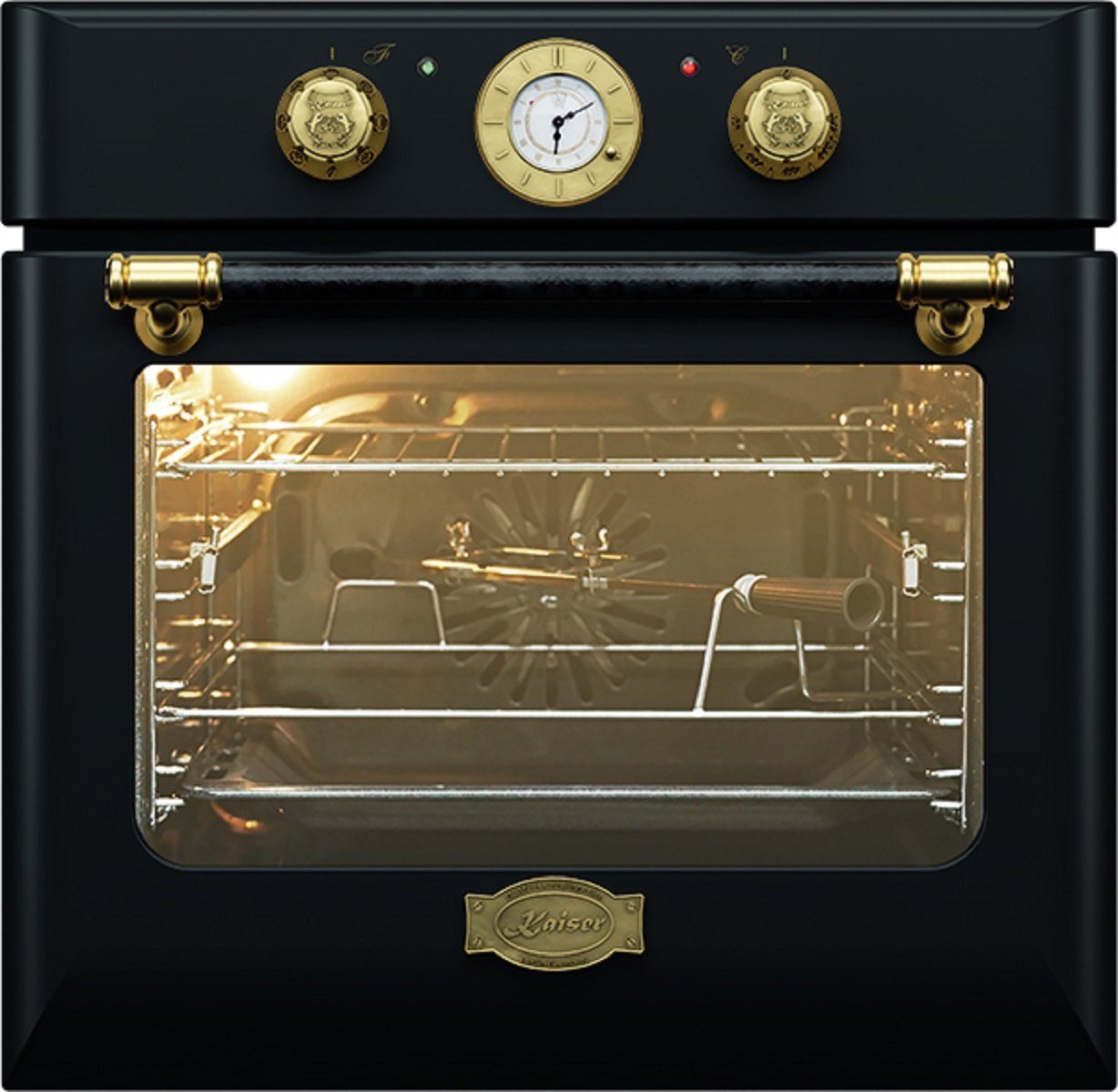 Kaiser Küchengeräte Backofen-Set Retro Einbau Backofen Elektro, Autark, 68 L, Drehspieß, 10 Funktionen mit Retro MIkrowell,Anthrazitfarbiges Glas, 60cm, Grill und Heißluft, 25 l EH 6432 BE+EM 2545 AD, mit 1-fach-Teleskopauszug