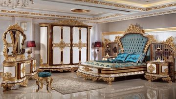 Casa Padrino Beistelltisch Luxus Barock Nachtkommoden Set Weiß / Braun / Gold - Prunkvolle Massivholz Nachttische - Barock Schlafzimmer Möbel - Edel & Prunkvoll