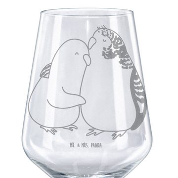 Mr. & Mrs. Panda Rotweinglas Wellensittich Liebe - Transparent - Geschenk, Hochwertige Weinaccesso, Premium Glas, Feine Lasergravur