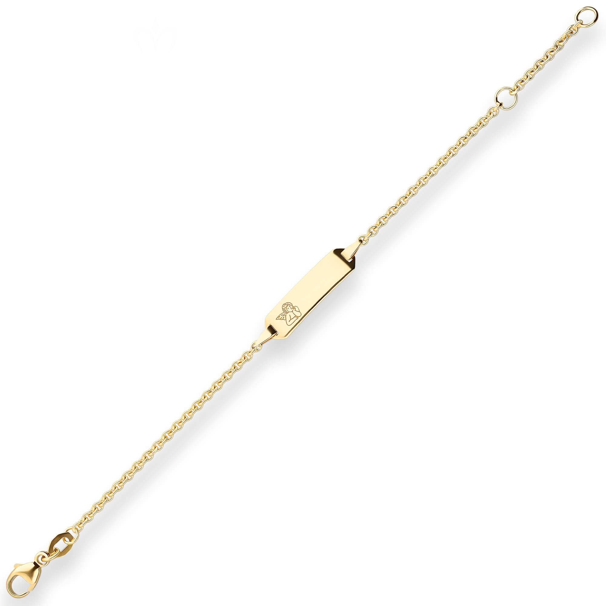 Schmuck Krone Goldarmband Id-Armband Rund-Ankerkette Schildband, Engel 750 Gelbgold 14cm, Gold 750