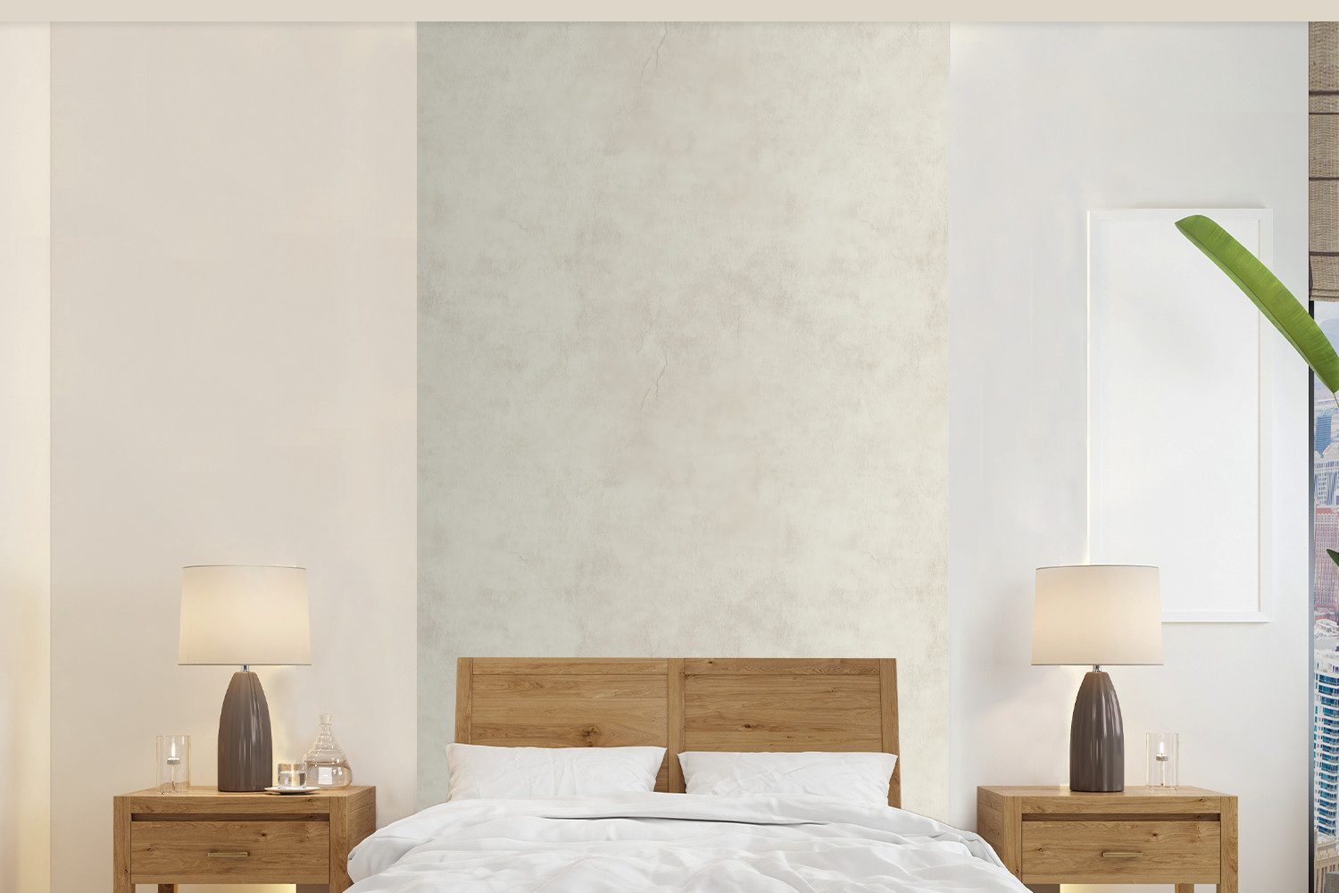 MuchoWow Fototapete Creme - Glatt - Beton, Matt, bedruckt, Vliestapete für Wohnzimmer Schlafzimmer Küche, Fototapete, 120x240 cm