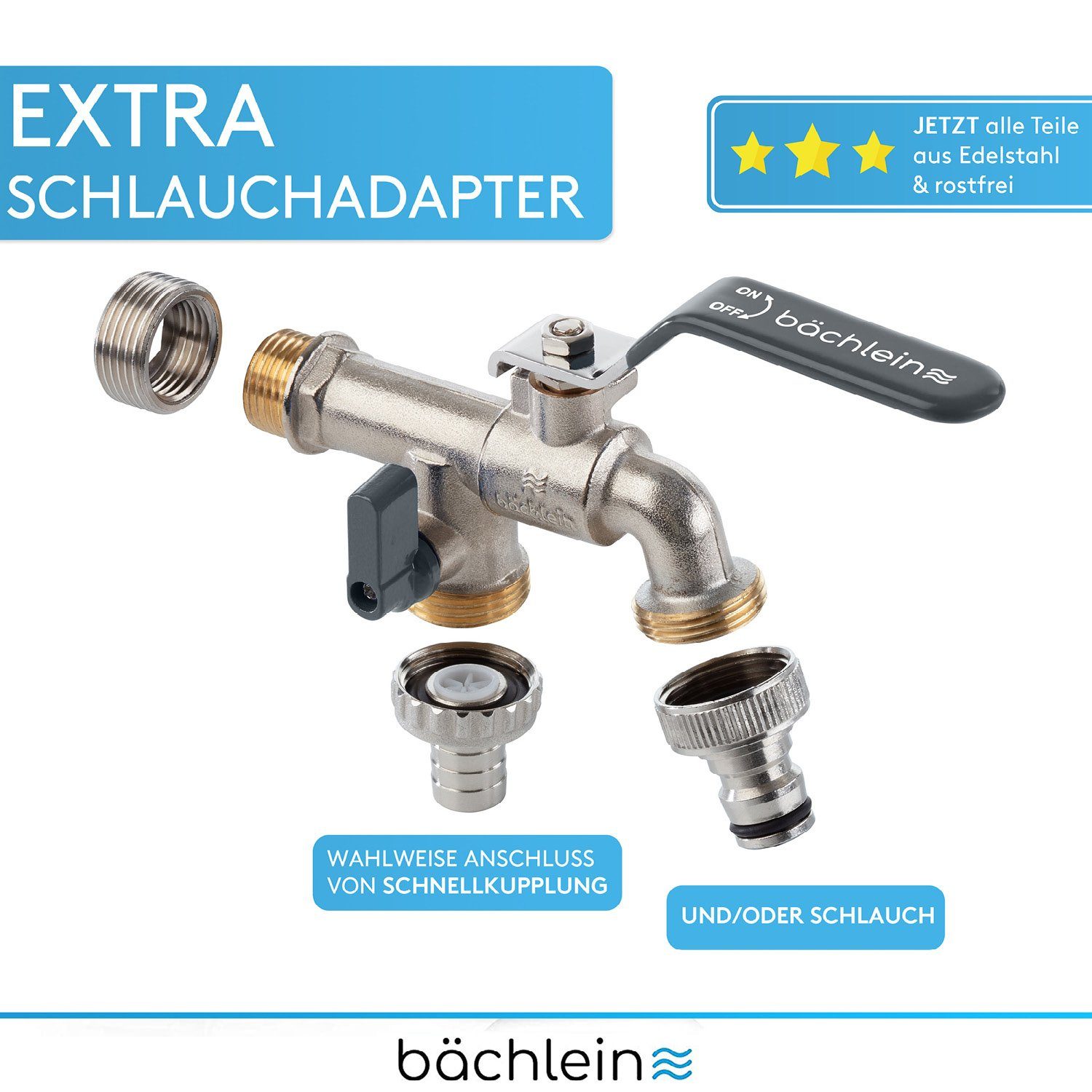 Bächlein Auslaufventil Doppel-Wasserhahn für den Garten
