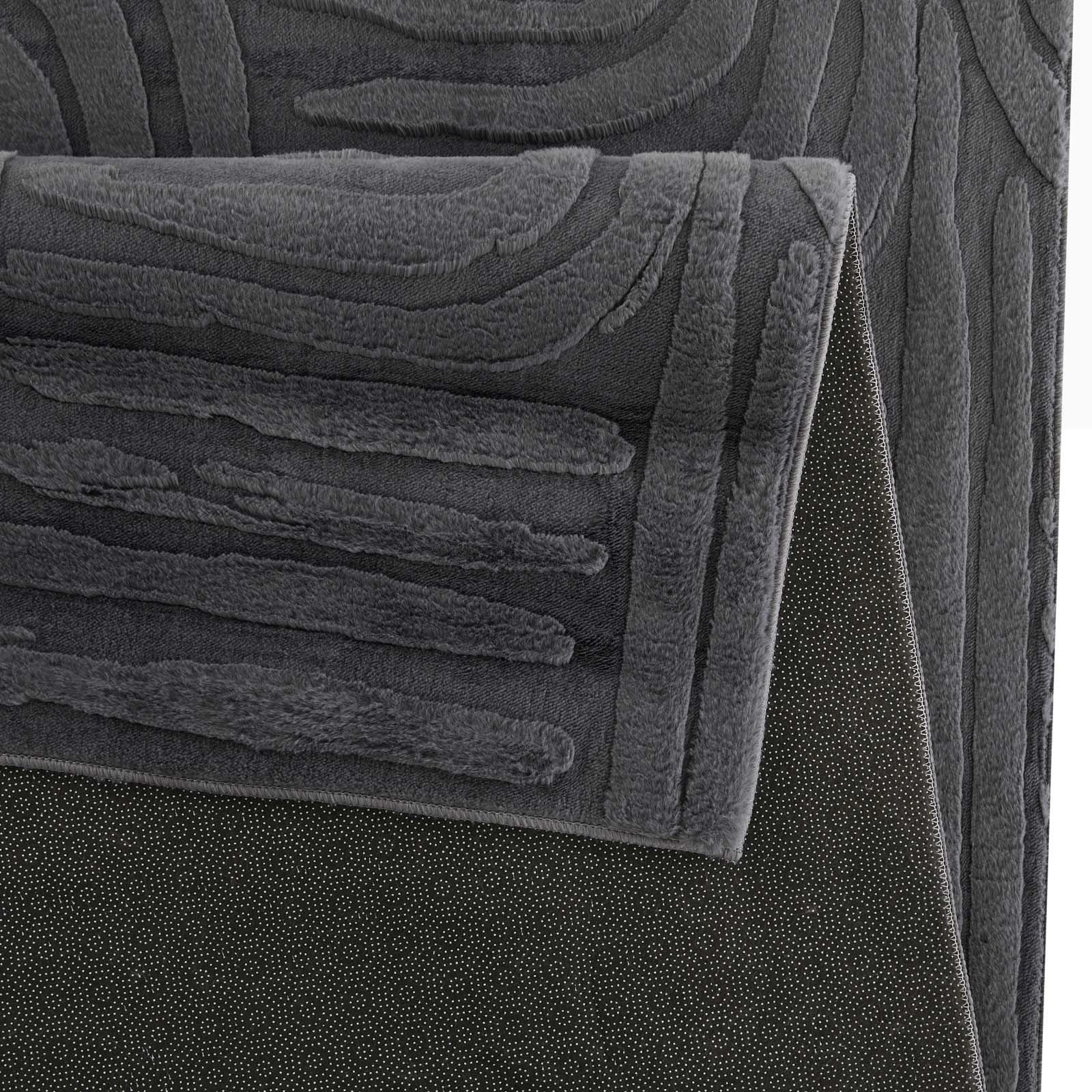 TaraCarpet Teppich Taipe-Onda Hasenfell extra weich Hoch-Tief-Struktur, rechteckig, Höhe: 13 mm, Hasenfell Fliese anthrazit Wohnzimmer Schlafzimmer Esszimmer 60X110