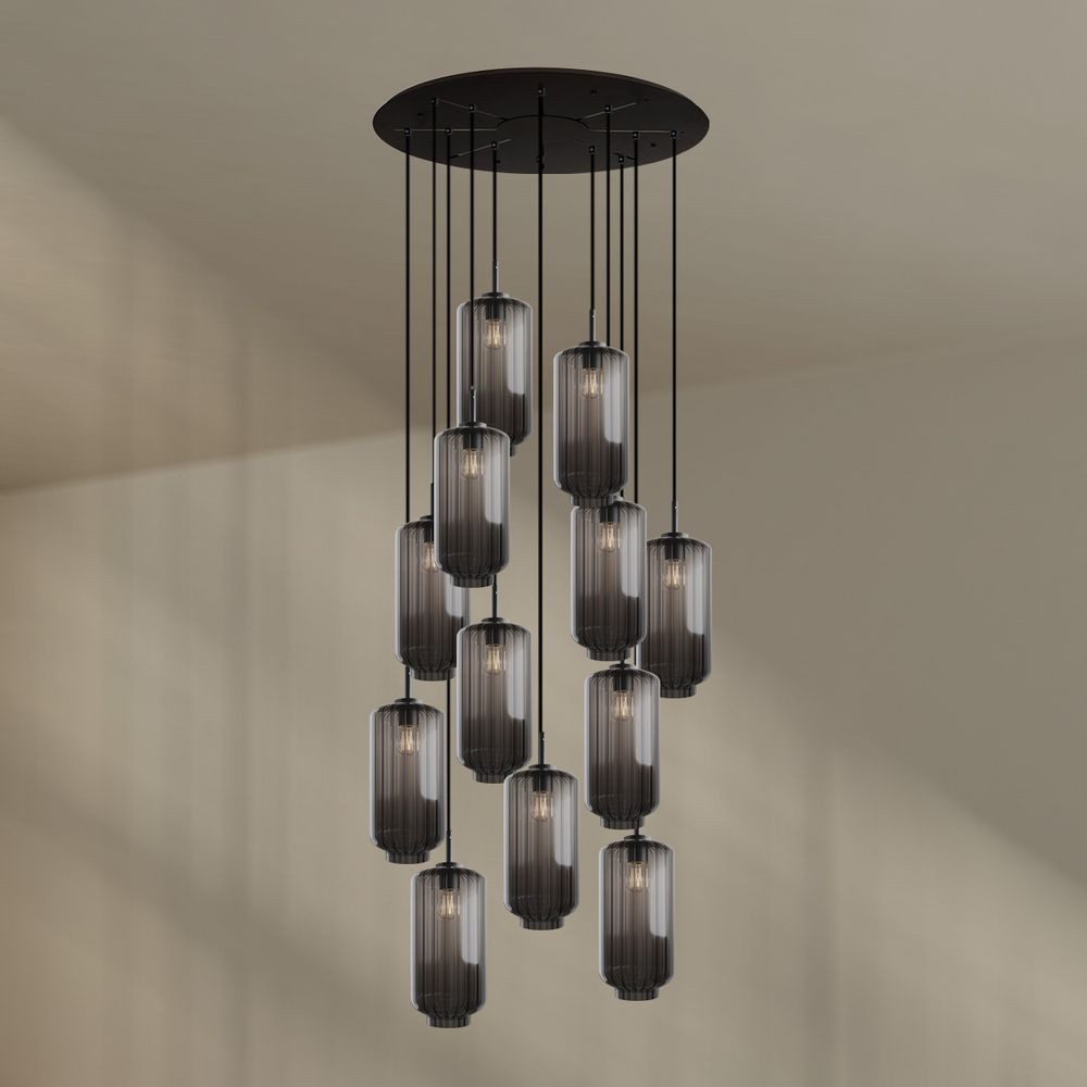 s.luce Pendelleuchte Velo Galerieleuchte 12-flg Ø 80cm Baldachin Ø 18cm Rauch
