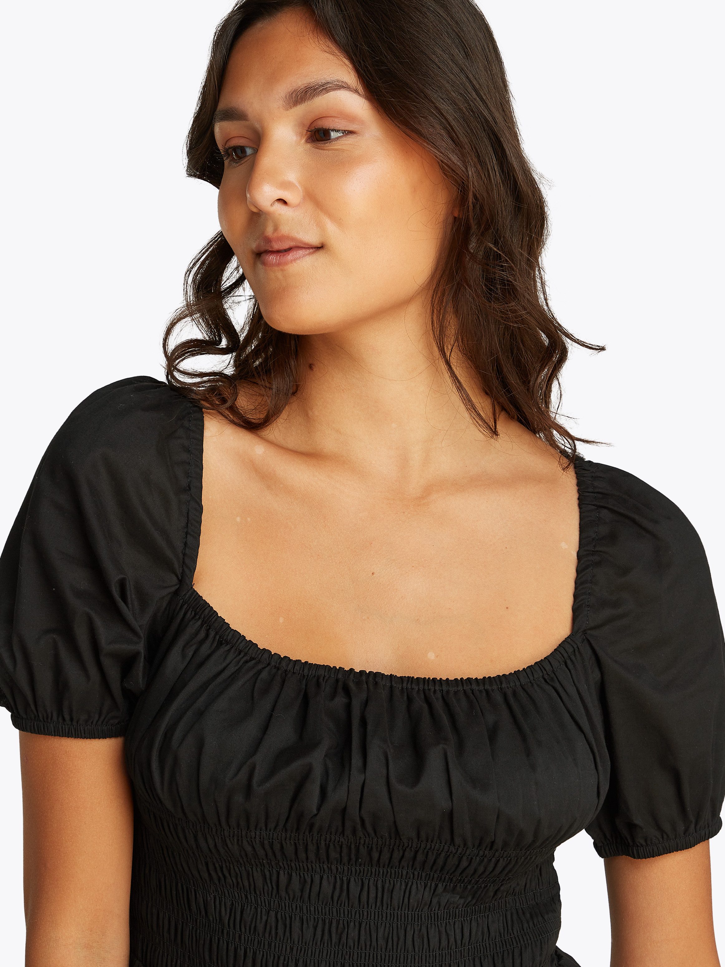 Tommy Jeans Babydollkleid TJW COTTON VOILE MINI DRESS EXT in Mini-Länge, mit Raffungen