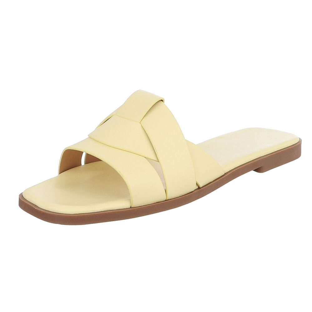 Ital-Design Stylische Slide-Sandalen mit Kreuzband für Damen Pantolette (91117207) Blockabsatz Pantoletten in Gelb