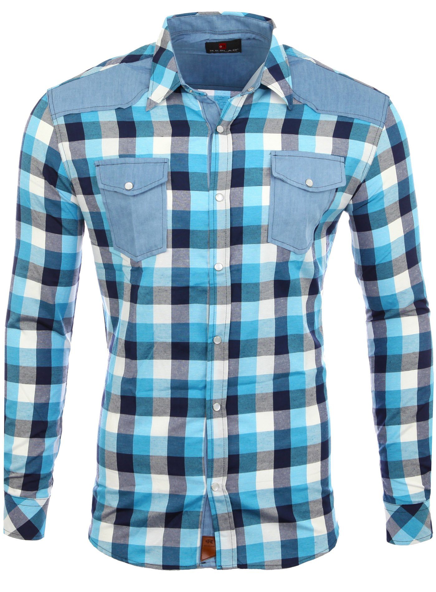 Reslad Langarmhemd Reslad Herren Hemd Karo Material-Mix Jeans RS-7202 (Herr günstig online kaufen