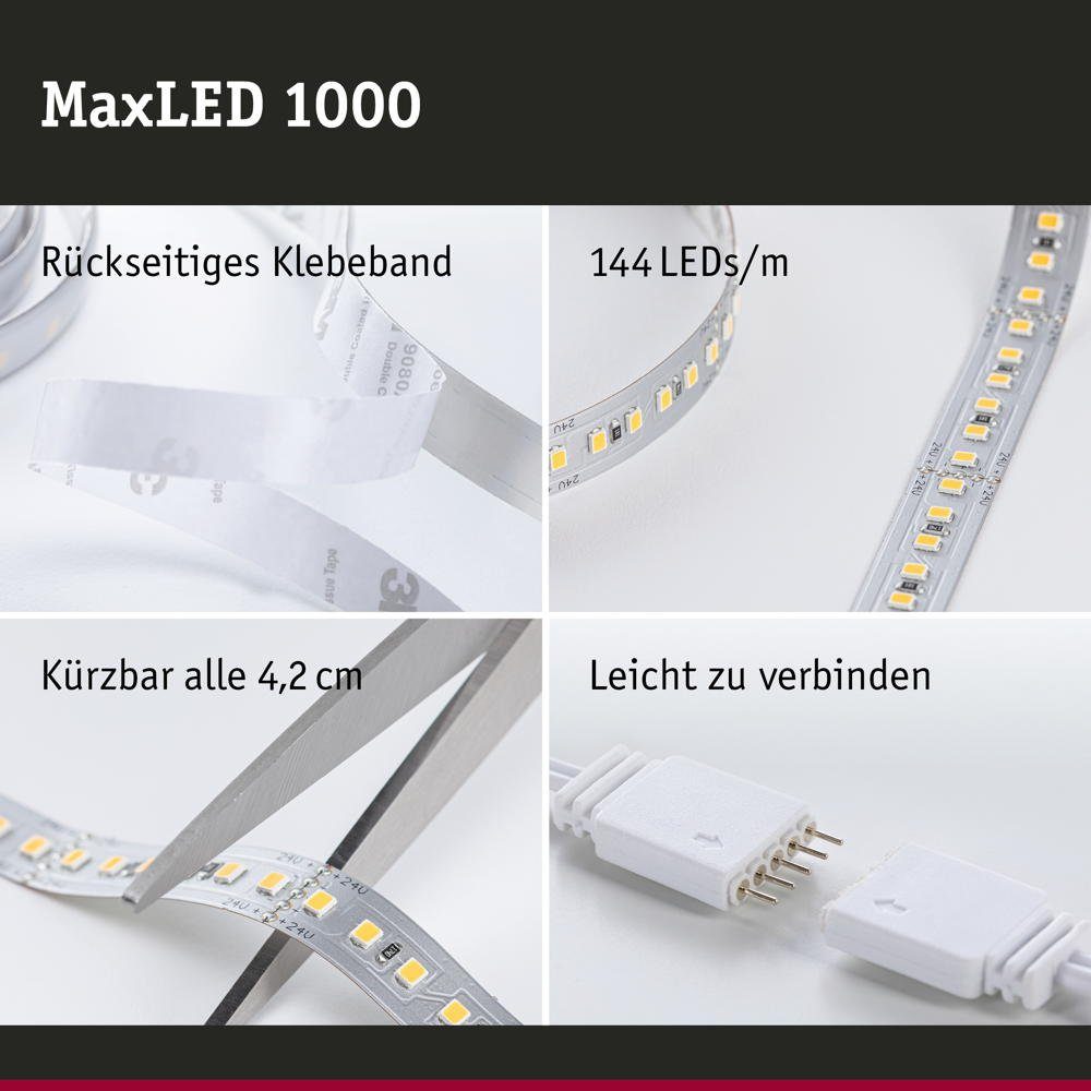 LED 3m 1000 Paulmann Basisset Function MaxLED Tageslichtweiß LED 230/24V 34W 1-flammig, 60VA Silbe, Stripe Streifen