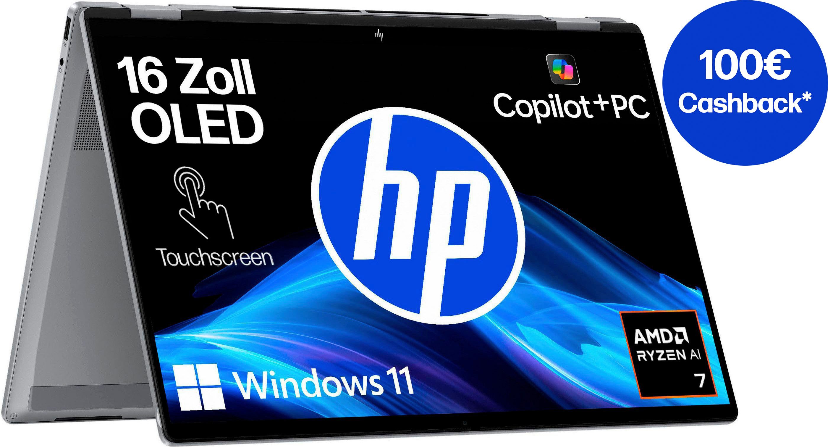 HP OmniBook X Flip 16-ar0252ng Convertible Notebook (40,6 cm/16 Zoll, AMD Ryzen™ AI 7 350, Radeon 860M, 1000 GB SSD)