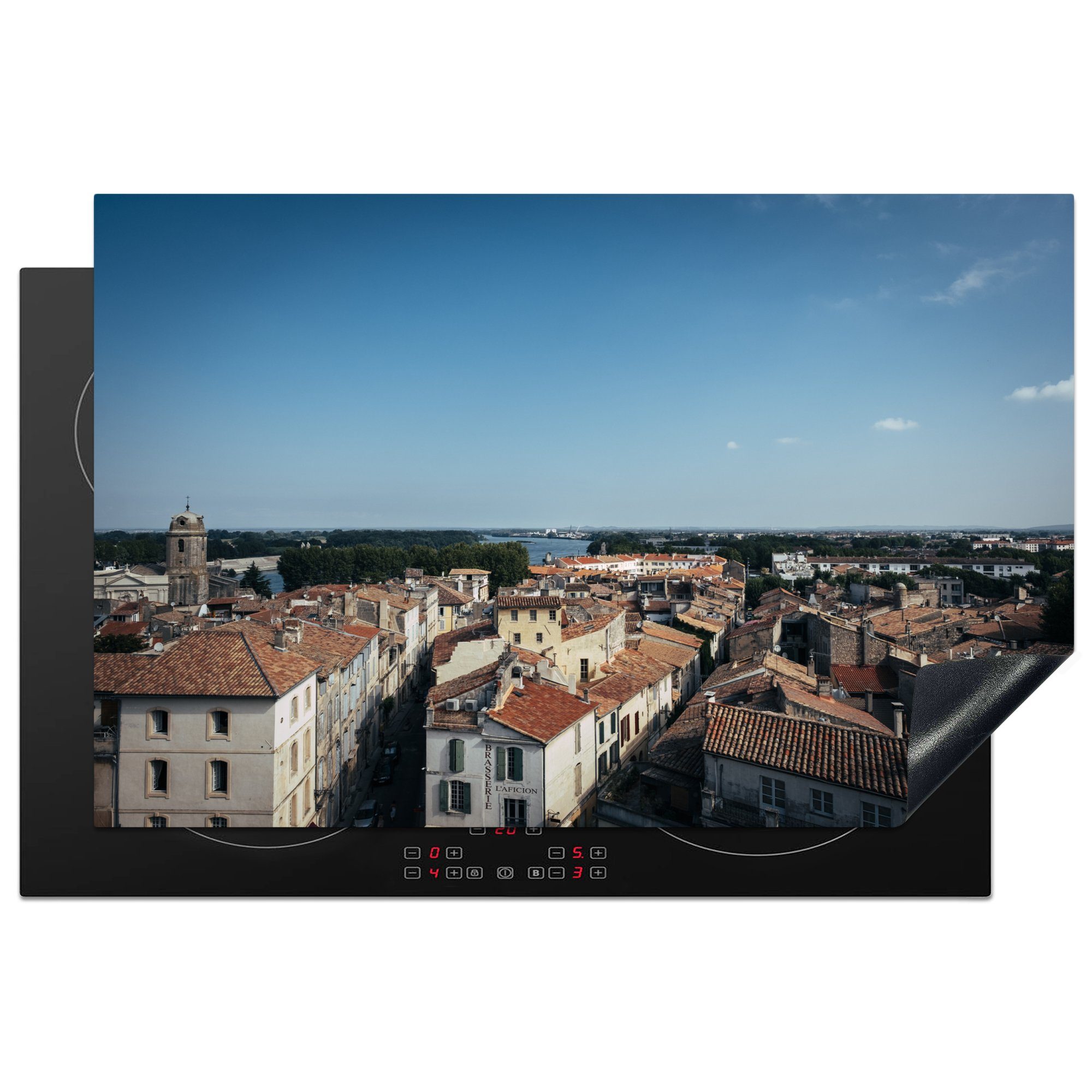 MuchoWow Herdblende-/Abdeckplatte Blick auf die französische Stadt Arles, Vinyl, (1 tlg), 81x52 cm, Induktionskochfeld Schutz für die küche, Ceranfeldabdeckung