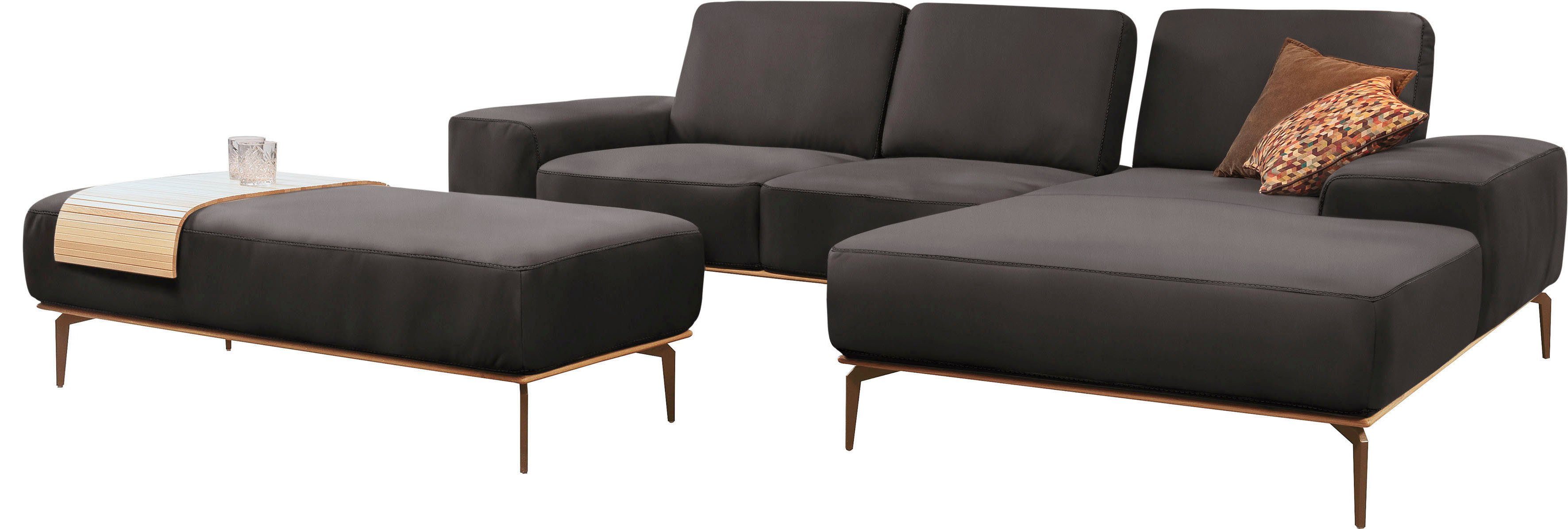 W.SCHILLIG Ecksofa run, Designsofa mit tollem Sitzkomfort, bequem, L-Form, mit Holzsockel, Füße in Bronze pulverbeschichtet, Breite 279 cm