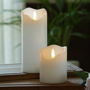 MARELIDA LED-Kerze LED Kerze Rustik Optik Echtwachs flackernd H: 9cm Timer Batterie weiß (1-tlg)