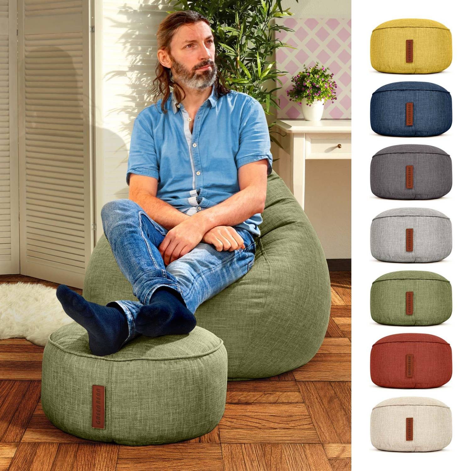 Green Bean Pouf Sitzsack-Hocker Home Linen 45x25cm (Sitzsack-Hocker 45x25cm günstig online kaufen