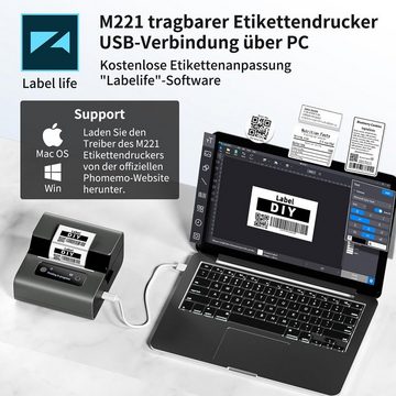 yozhiqu 3-Zoll-Bluetooth-Etikettengerät, selbstklebender Etikettendrucker Etikettendrucker, (für Barcode,Zuhause,Kleinunternehmen, kompatibel mit Android und iOS)