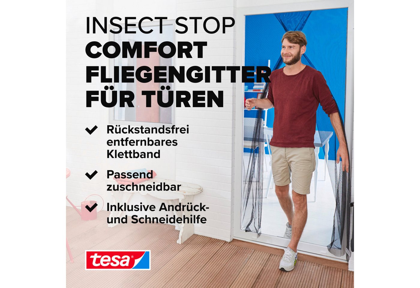 Thumbnail - tesa Fliegengitter-Gewebe Insect Stop Comfort Fliegengitter für Türen, (Packung, 1-St., Fliegennetz, Klettband), Insekte...