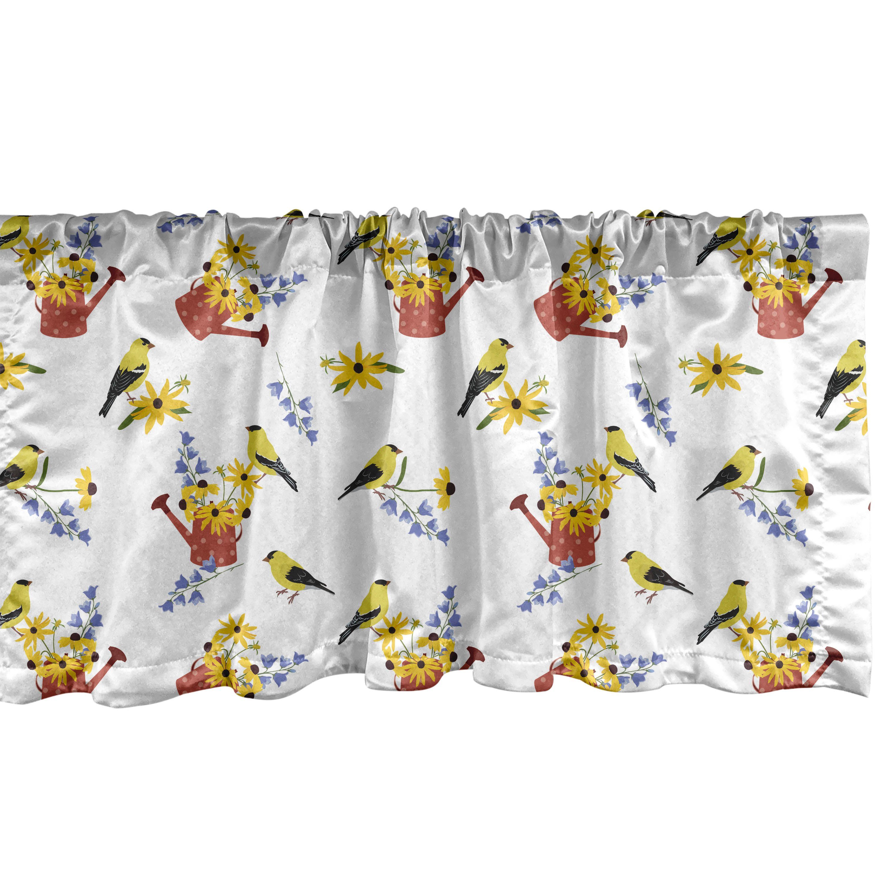Scheibengardine Vorhang Volant für Küche Schlafzimmer Dekor mit Stangentasche, Abakuhaus, Microfaser, Blumen Gießkannen mit Vögeln