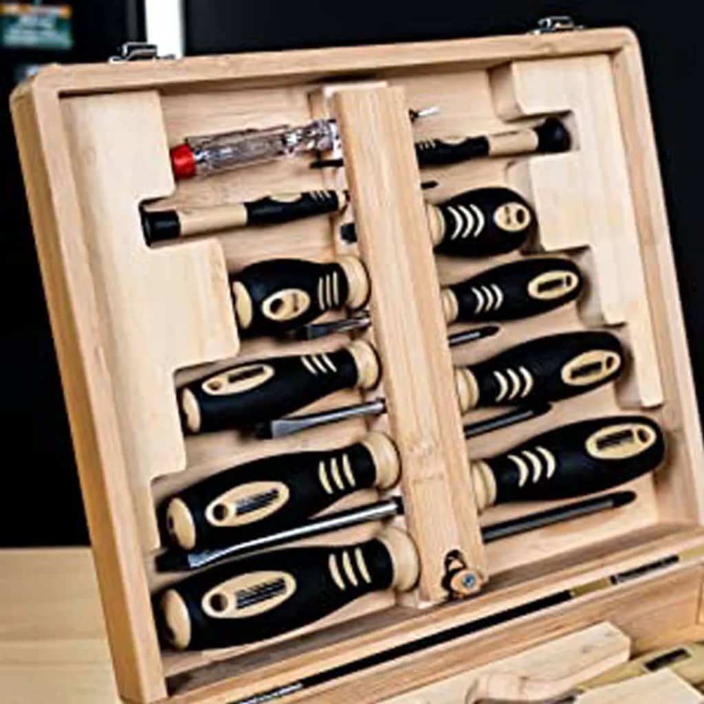 Werkzeug-Set (1-St) 24-tlg. Werkzeugset Werkzeuge Bambus-Werkzeugkoffer, Mannesmann Brüder