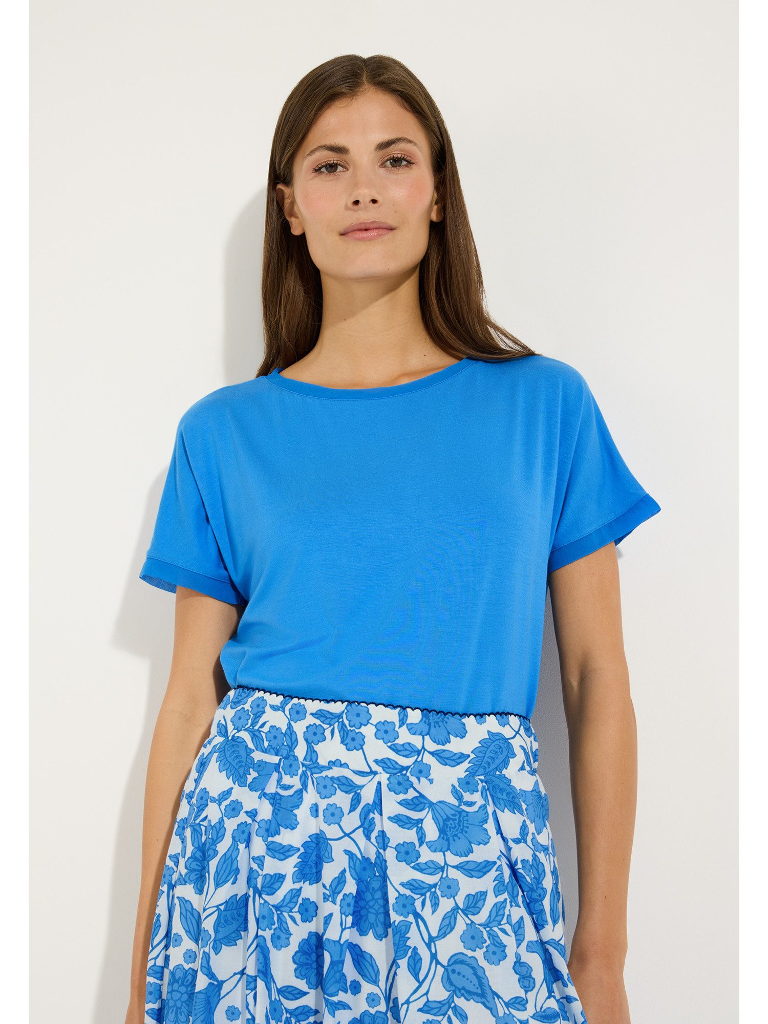 Kurzarmshirt softes T-Shirt mit Chiffonkante