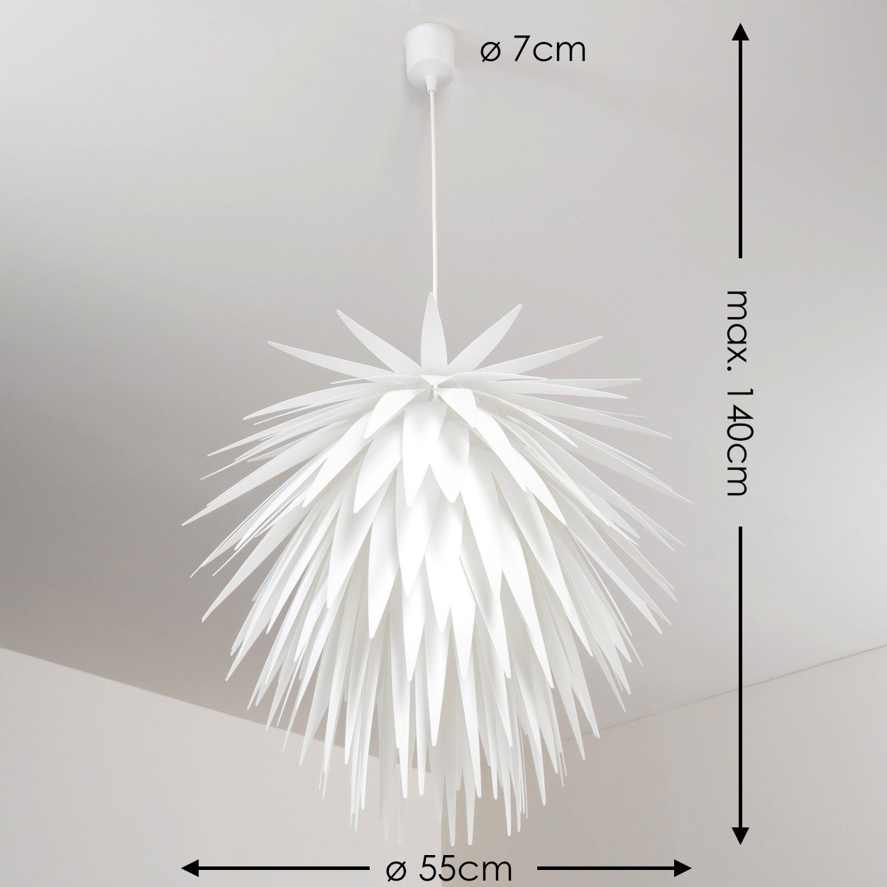 hofstein Hängeleuchte »Corato« moderne Höhe Leuchtmittel, Hängelampe Ø55cm, Kunststoff max. aus ohne Weiß, in E27 140cm