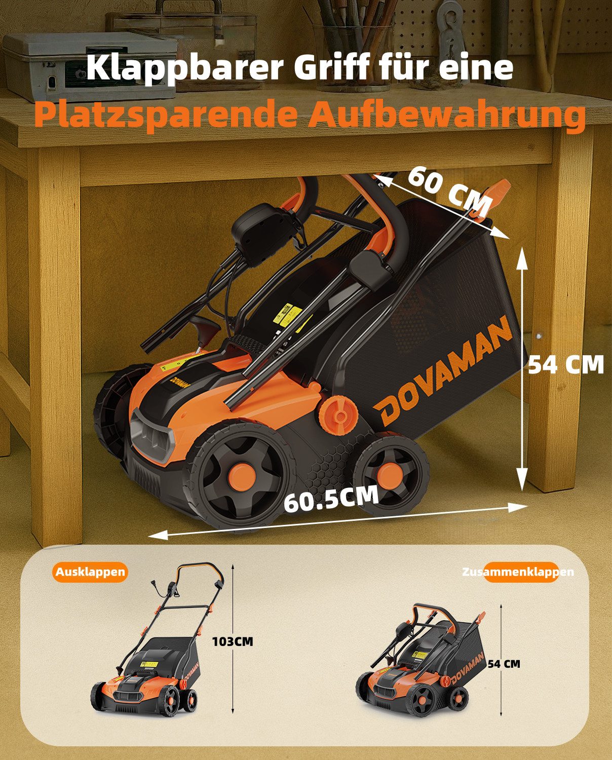 DOVAMAN Elektrorasenmäher 15Amp Elektro Vertikutierer, 40 cm günstig online kaufen