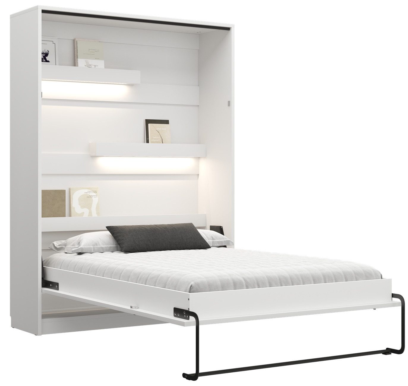 QMM TraumMöbel Schrankbett Wandbett modern vertikal GN 160 x 200 mit LED weiß congo eiche (Möbelstück, 1-St., Schrankbett vertikal 160x200) vertikal klappbar