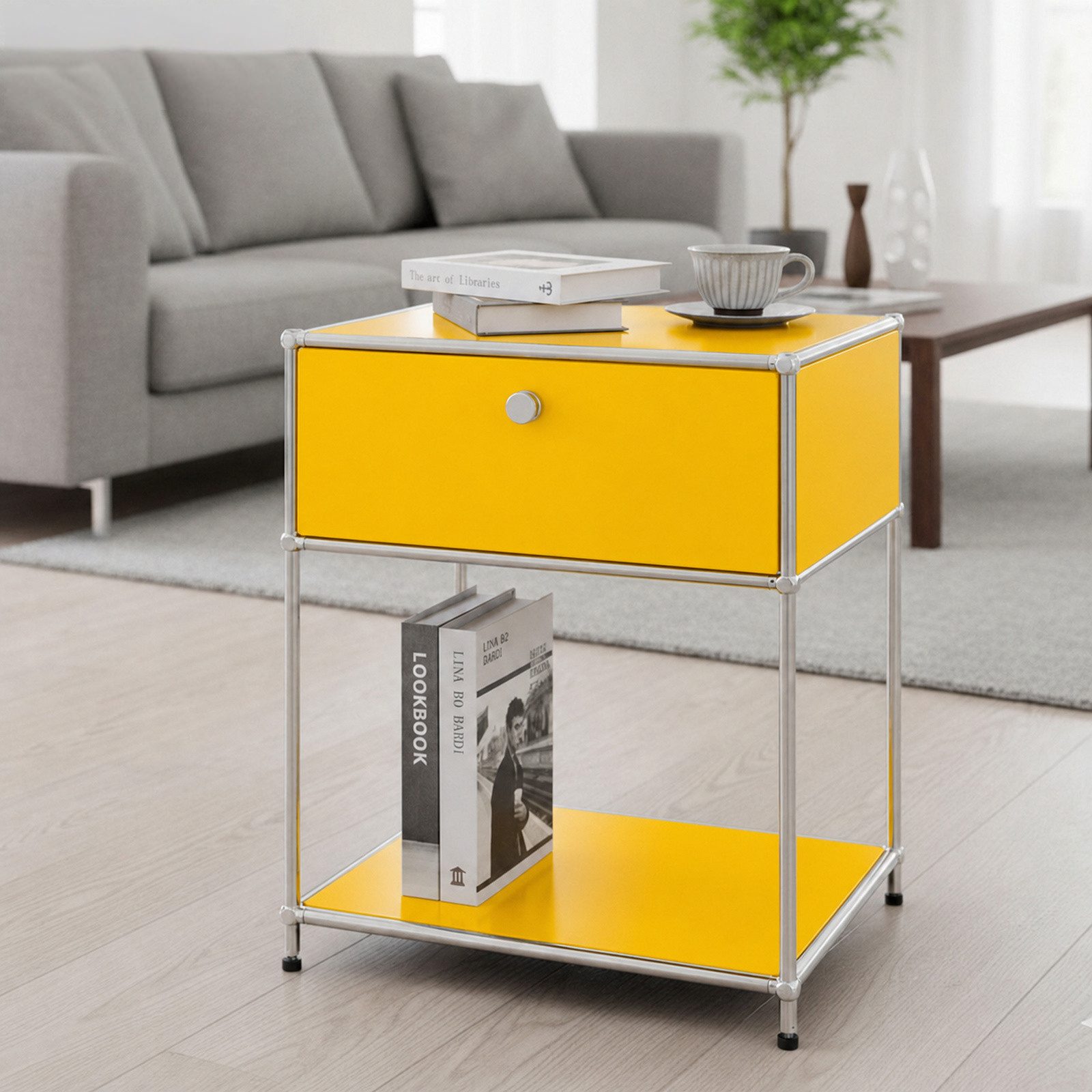 Floordirekt Beistelltisch Concept Epure MK-139, B50 × T40 × H65 cm, verschließbare Schublade (modular, kratzfeste Pulverbeschichtung), Beistellregal mit verchro – Bild 2 von 5