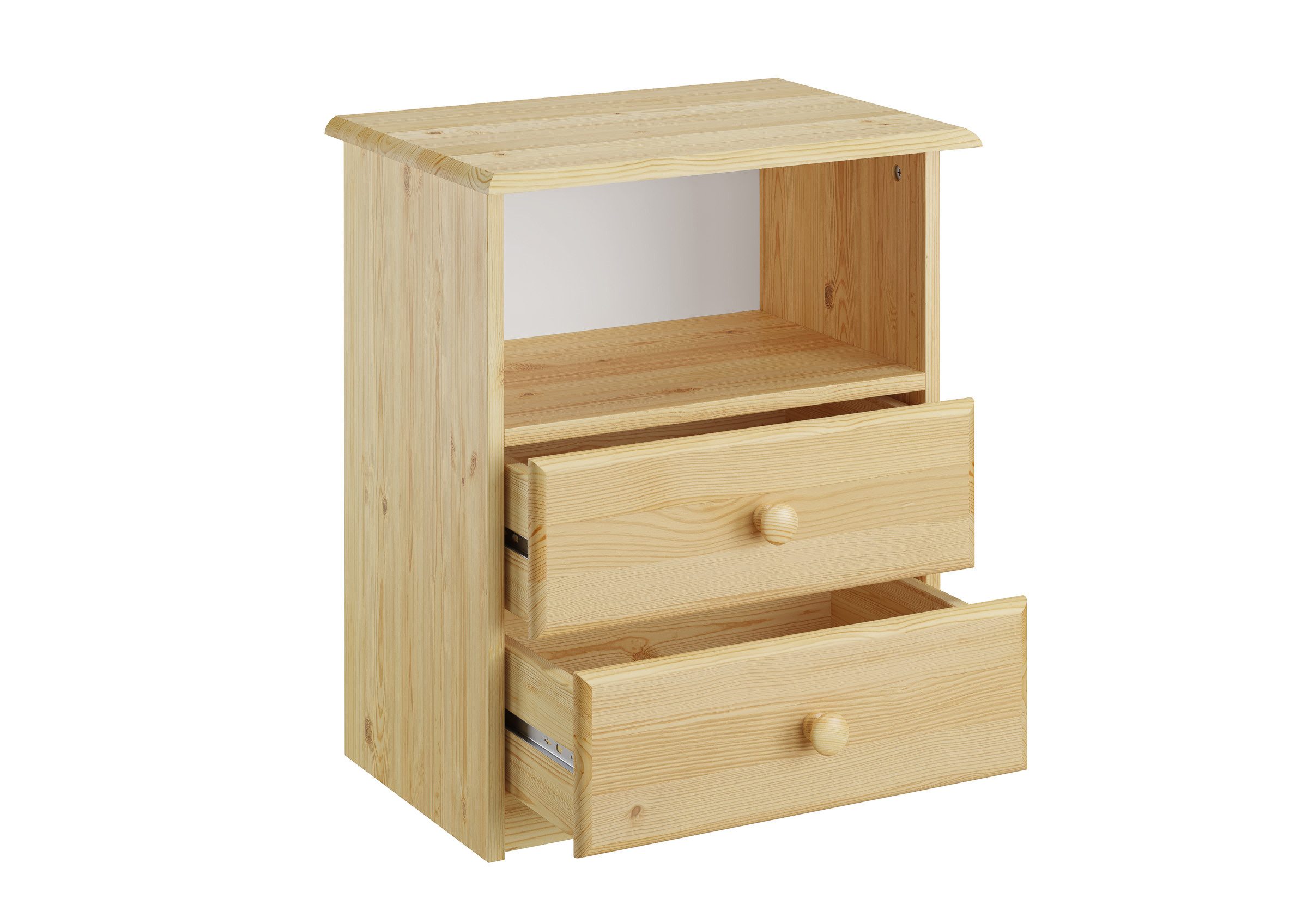 ERST-HOLZ Nachtkommode Nachttisch für Höhere Betten/Seniorenbetten, 90.20-K3 - Nachttisch Kiefer naturZwei Schubladen und ein Einlegeflach