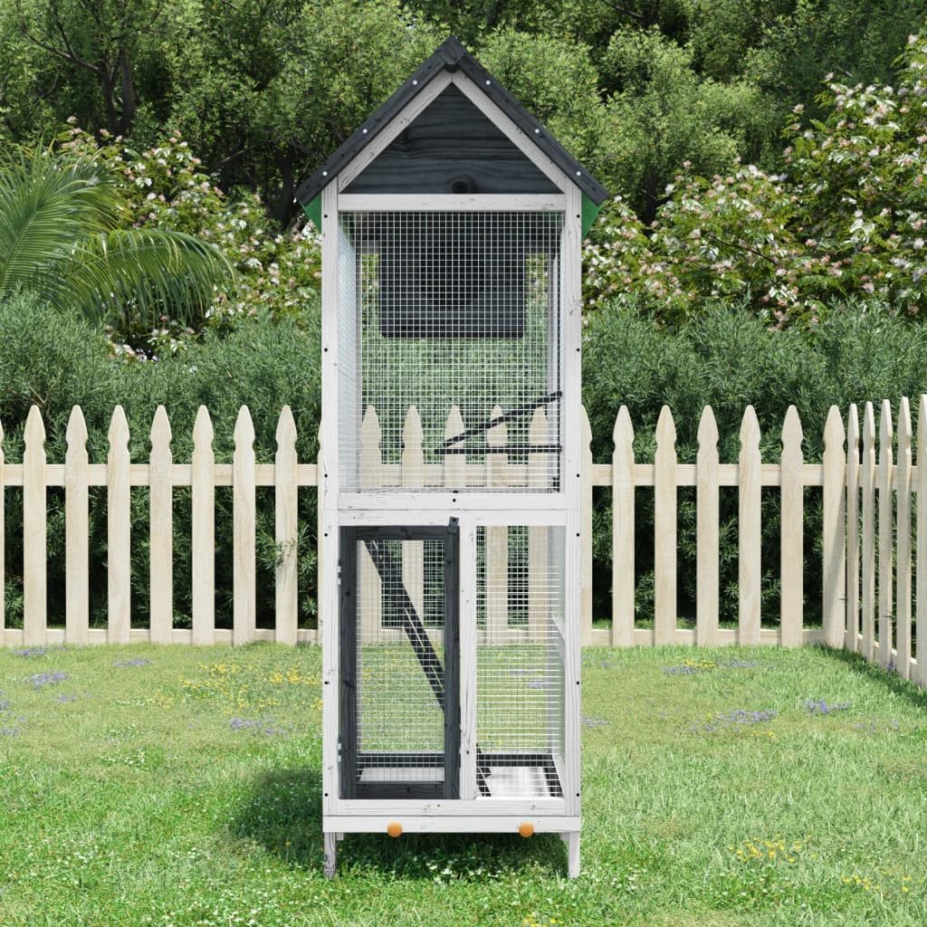 vidaXL Voliere, Grau 60x58,5x160 cm Massivholz Kiefer