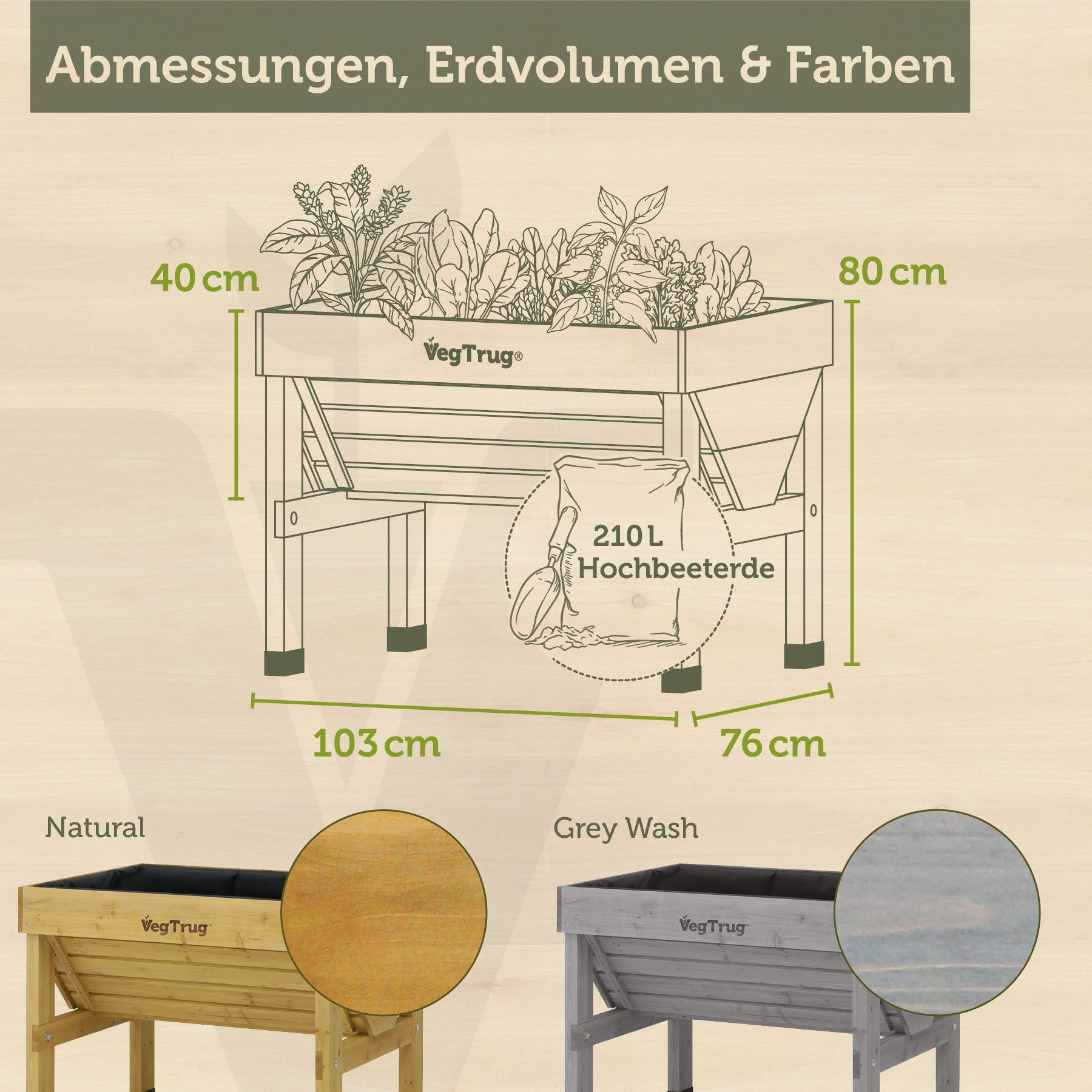 VegTrug Hochbeet VegTrug® Klassik - hohwertiges Zedernholz, ergonomische V-Form - 210 L Fassungsvermögen