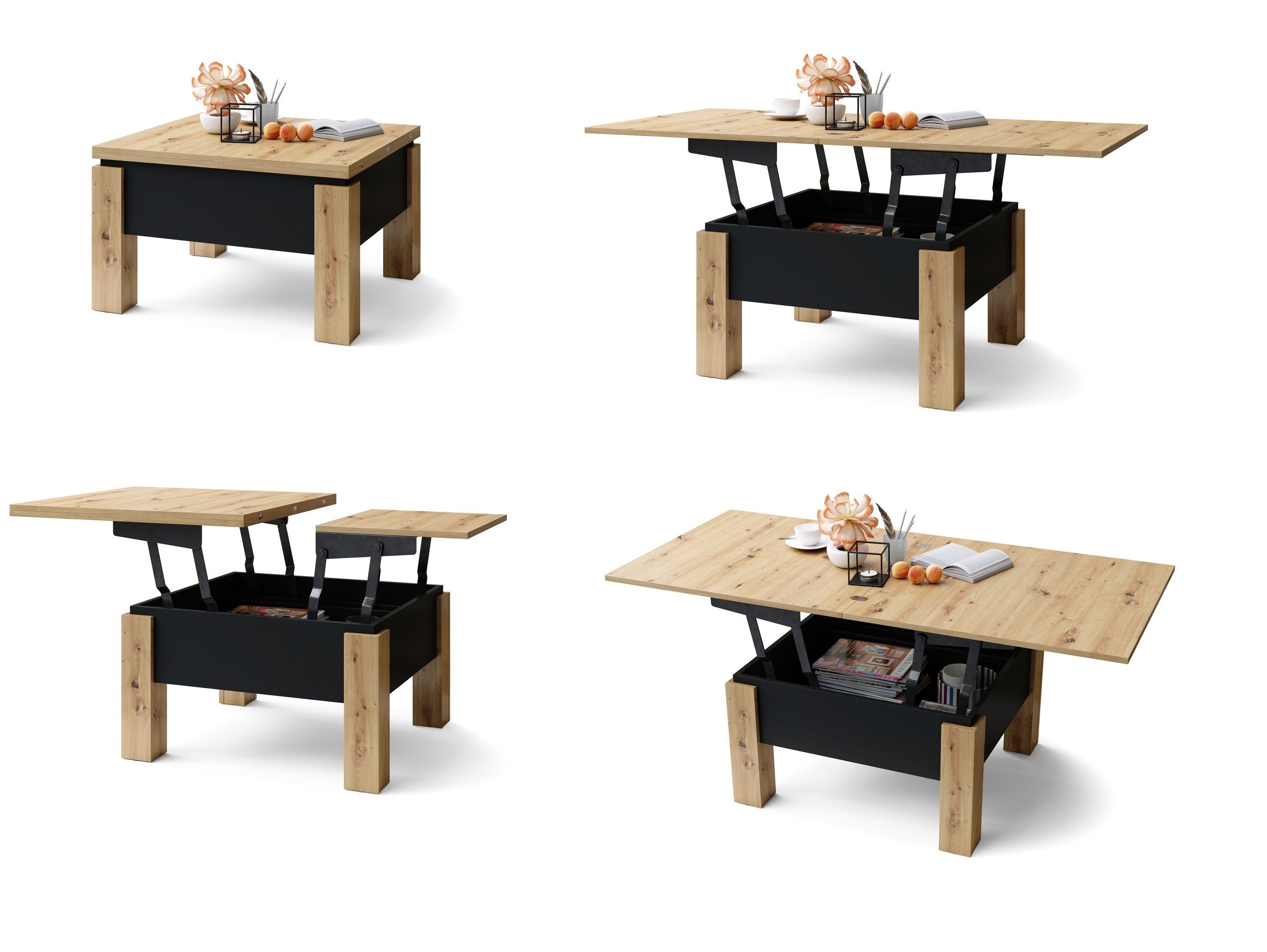 Design / Tisch höhenverstellbar Artisan Couchtisch Eiche Esstisch Oslo designimpex Schwarz aufklappbar matt Couchtisch