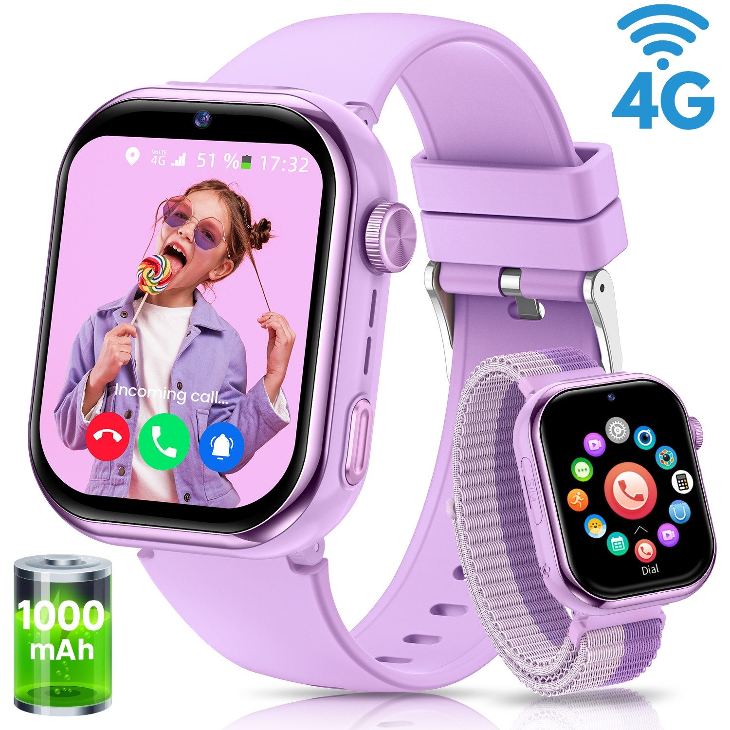 BANLVS 2025 NEW 1000mAh 4G Kinder Smartwatch mit GPS & Telefonfunktion Smartwatch, für 4–12 Jungen und Mädchen, für Android und IOS