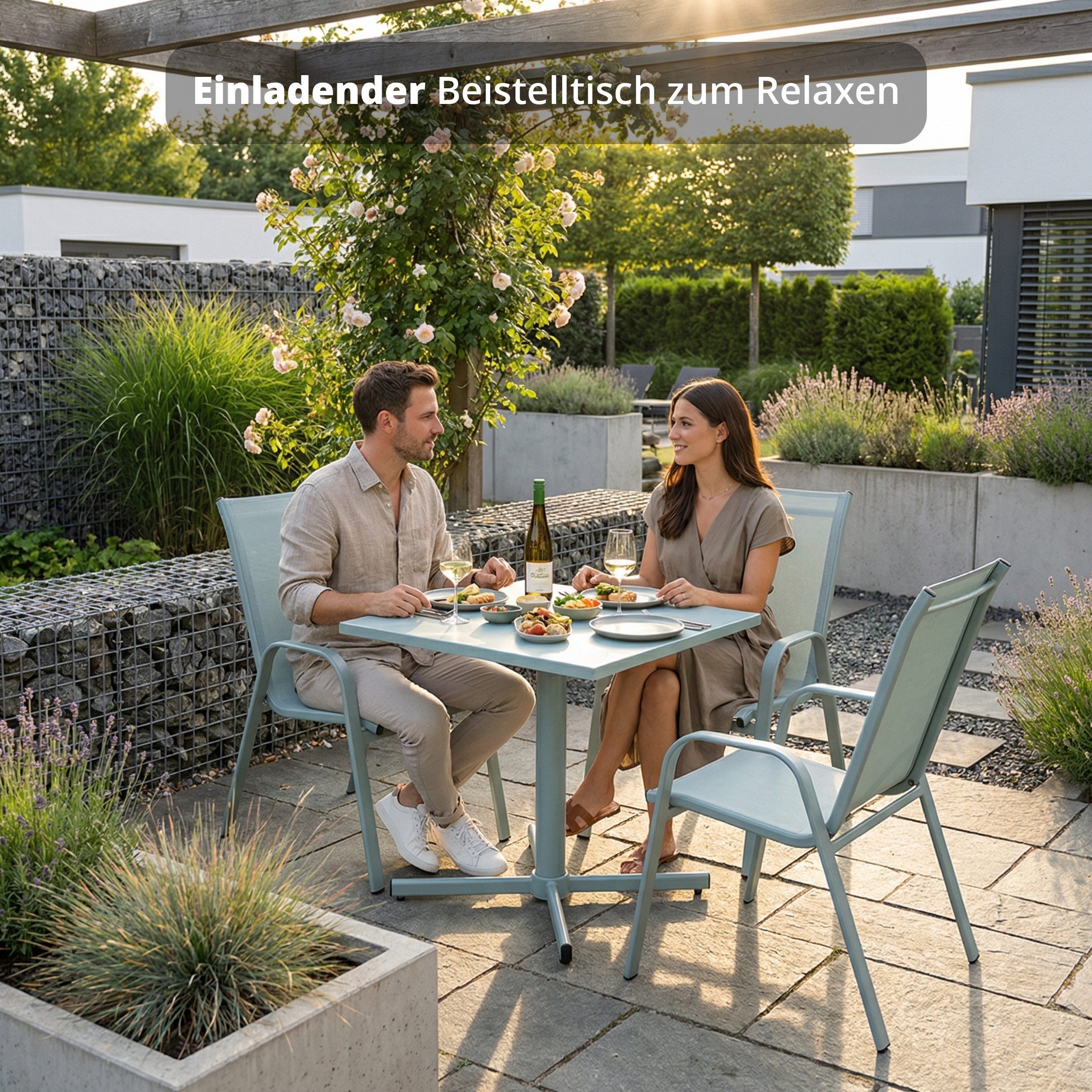 KHG Gartentisch Grau-Hellgrün klappbar (Tischplatte und Gestell aus pulverbeschichtete Stahl, Klapptisch wetterfest 70x72x70 cm), Wetterfest, klappbar