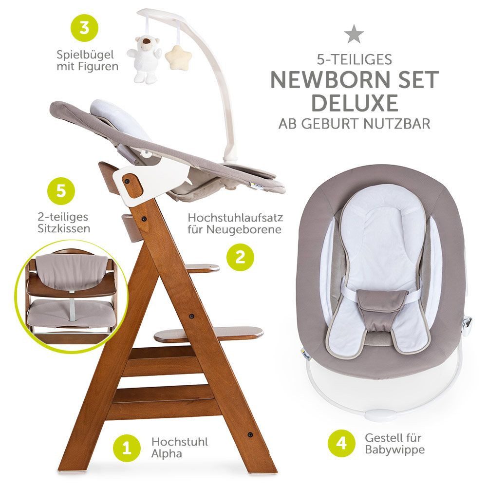 Hauck Hochstuhl Alpha Plus Walnut Newborn Set Deluxe (Set, 4 St), Holz Baby günstig online kaufen