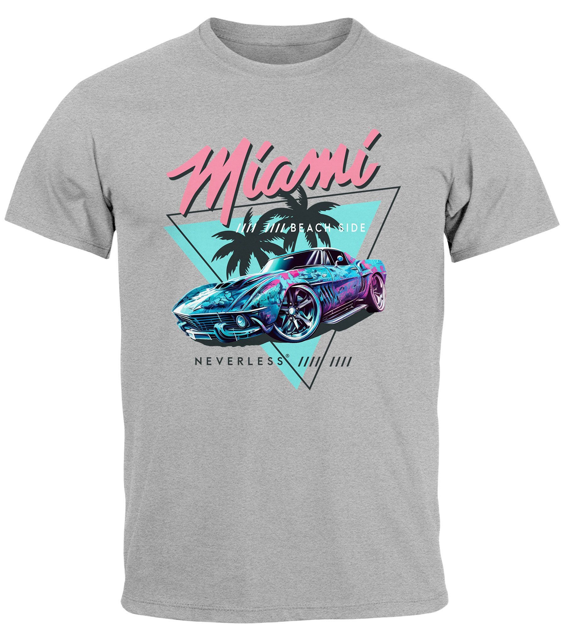 Neverless Print-Shirt Herren T-Shirt Bedruckt Miami Beach Surfing Motiv USA Retro Automobil mit Print