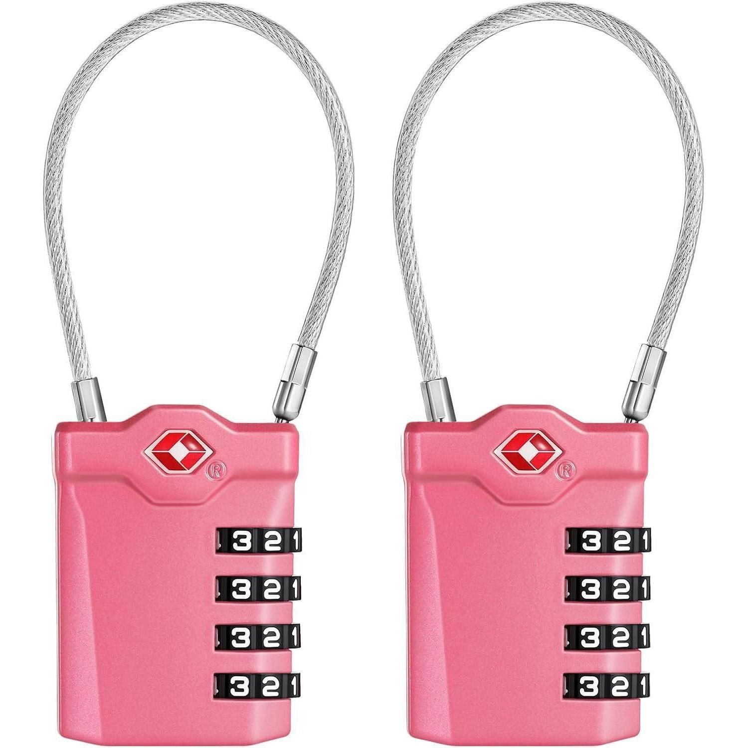 LuxusKollektion TSA-Vorhängeschloss Kofferschloss TSA Zahlenschloss 4stellig Alarmanzeige 2 Stück Rosa