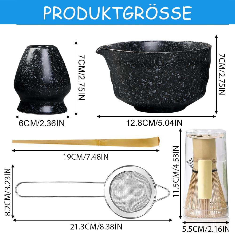 Agger Teeservice Keramik Matcha-Schale und Matcha-Rührbesen-Set, 5-teilig