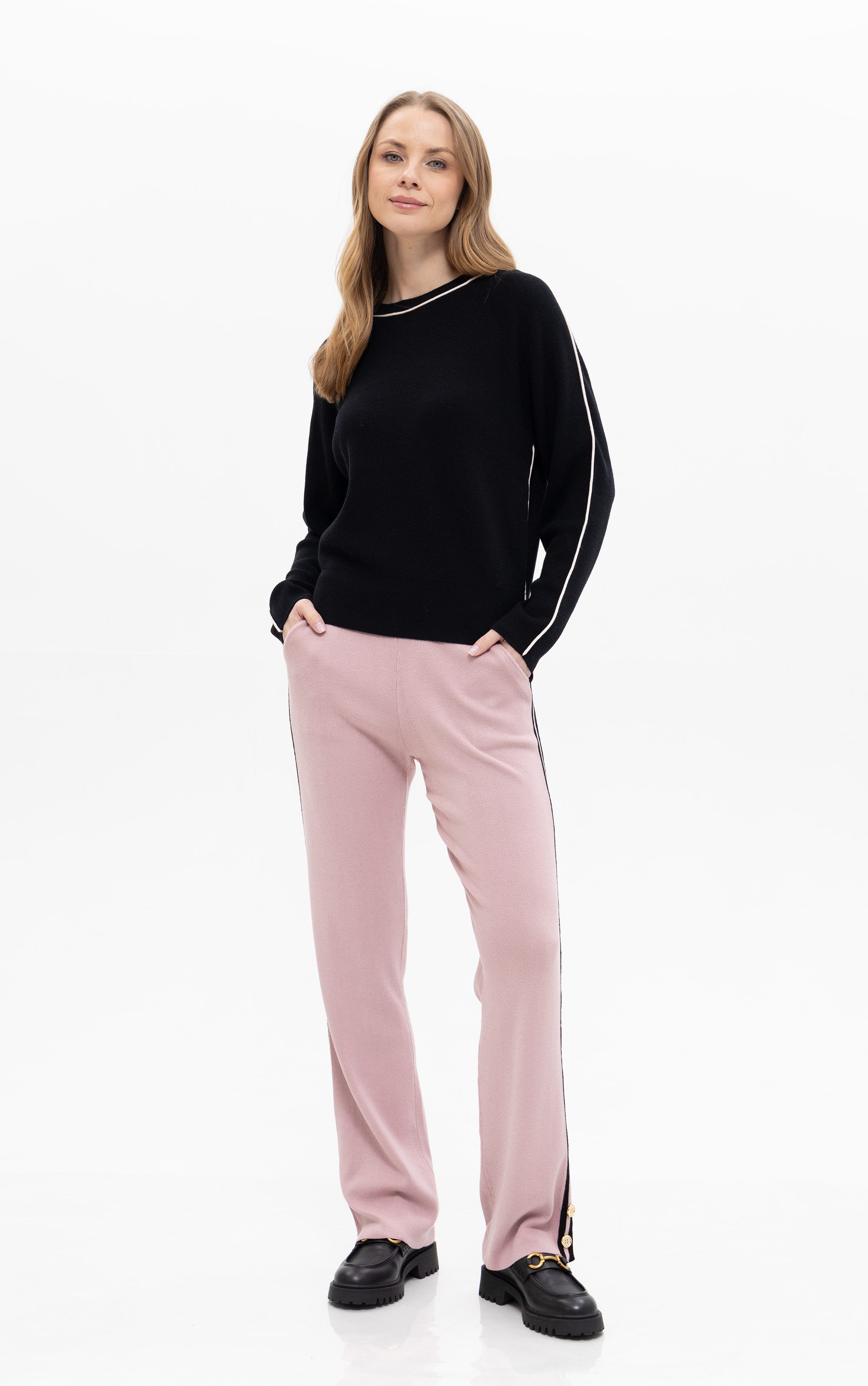 Passioni Strickhose Straight Fit mit Kontraststreifen günstig online kaufen