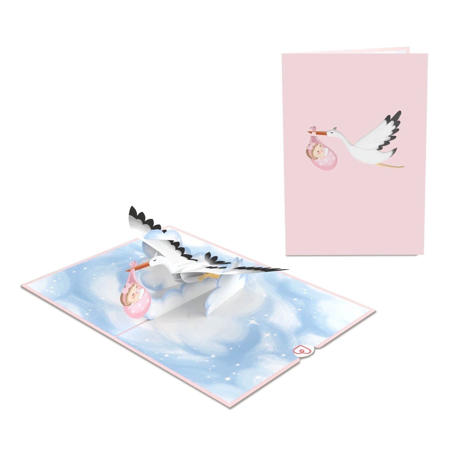 papercrush Geburt (Mädchen) Geburtskarte Storch & Baby (Rosa), Pop-Up Karte zur Geburt von Mädchen, Handgemacht