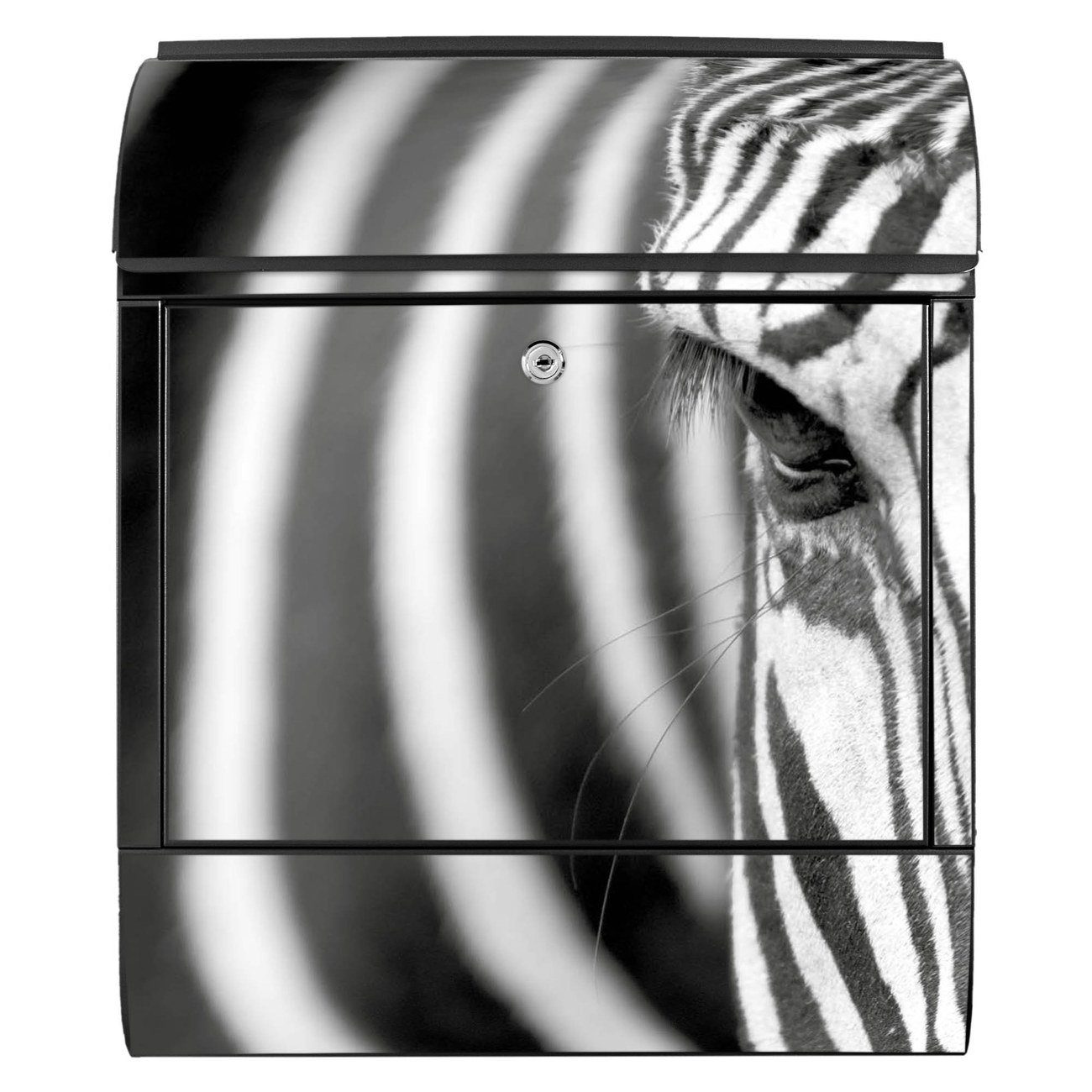 schwarz x 14cm Stahl En banjado Wandbriefkasten Face Zebra x 39 mit witterungsbeständig, 47 Zeitungsfach), pulverbeschichtet, (Wandbriefkasten