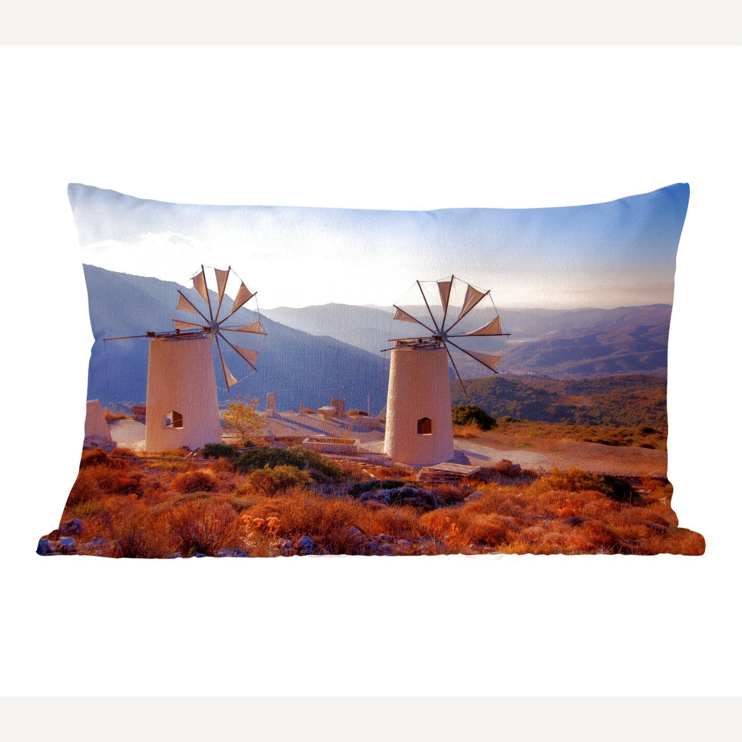 MuchoWow Kreta Dekokissen Griechenland, - - Dekoration, Schlafzimmer Dekokissen Windmühle mit Füllung, Zierkissen, Wohzimmer