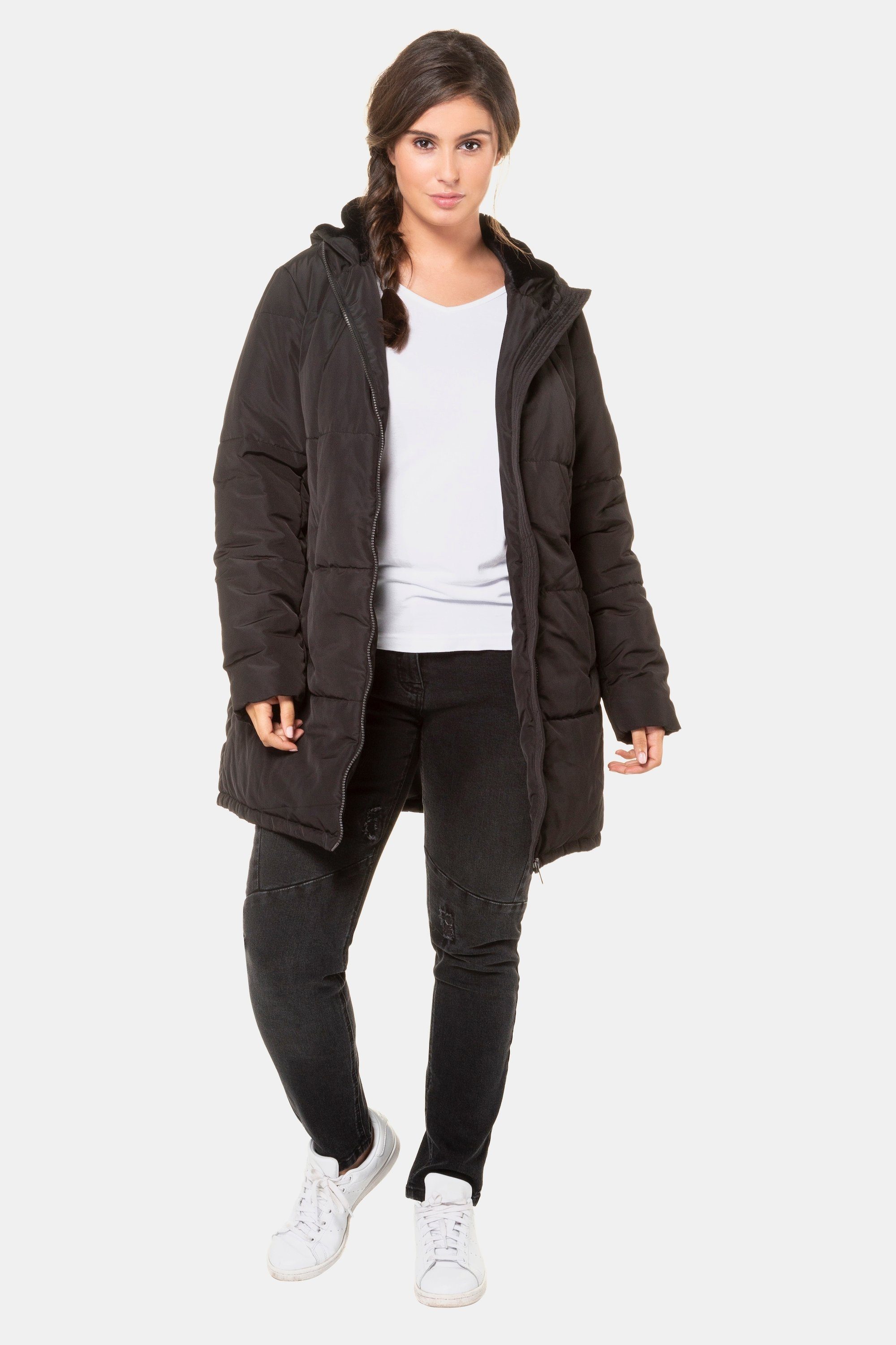 Ulla Popken Wolljacke Steppjacke Plüschfutter-Kapuze