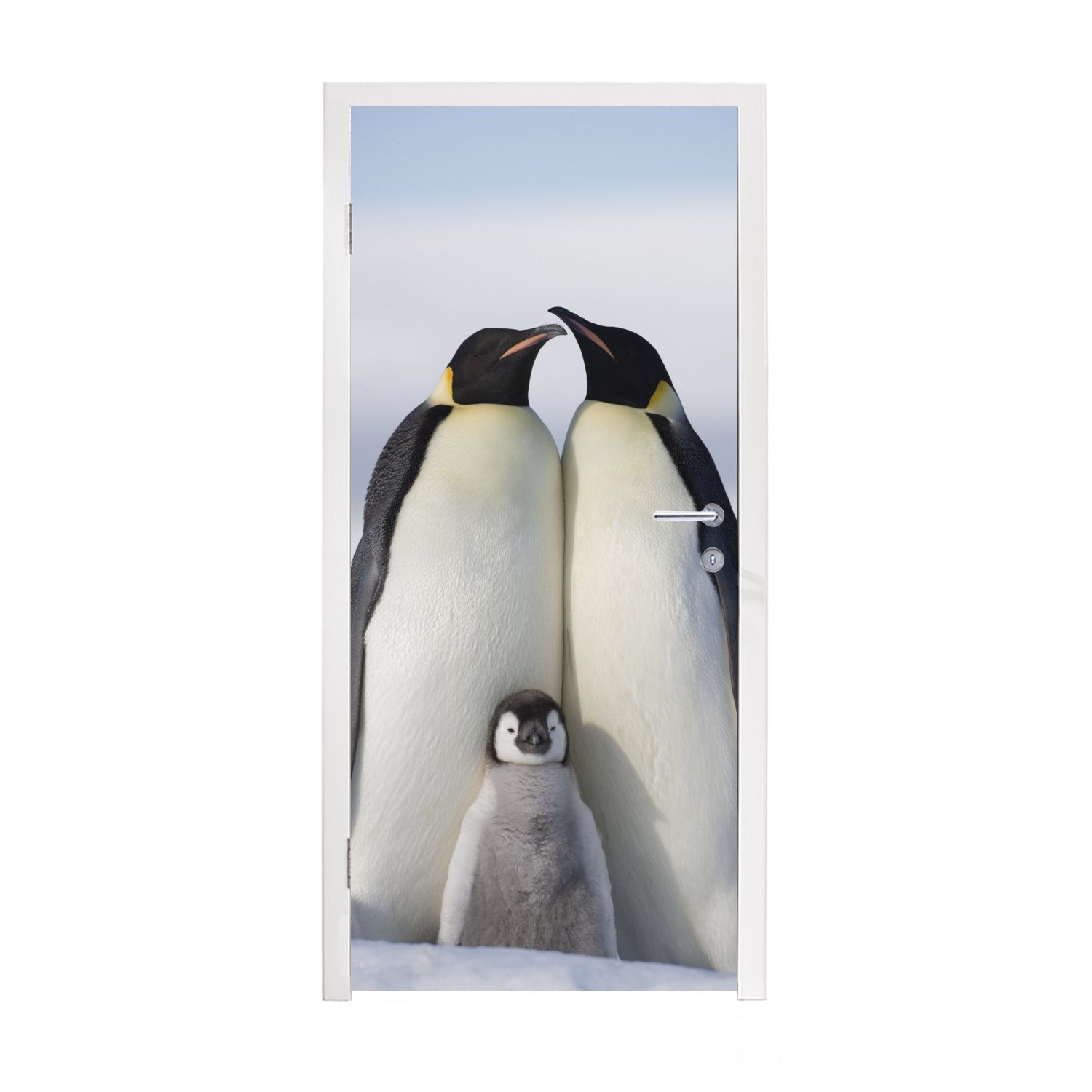 MuchoWow Türtapete Pinguin - Familie - Schnee, Matt, bedruckt, (1 St), Fototapete für Tür, Türaufkleber, 75x205 cm