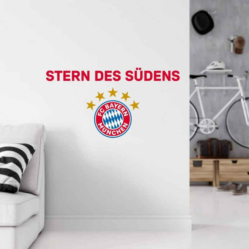 FC Bayern München Wandtattoo Fußball Sticker FCB Logo Stern des Südens Schriftzug ROT, Wandbild selbstklebend, entfernbar