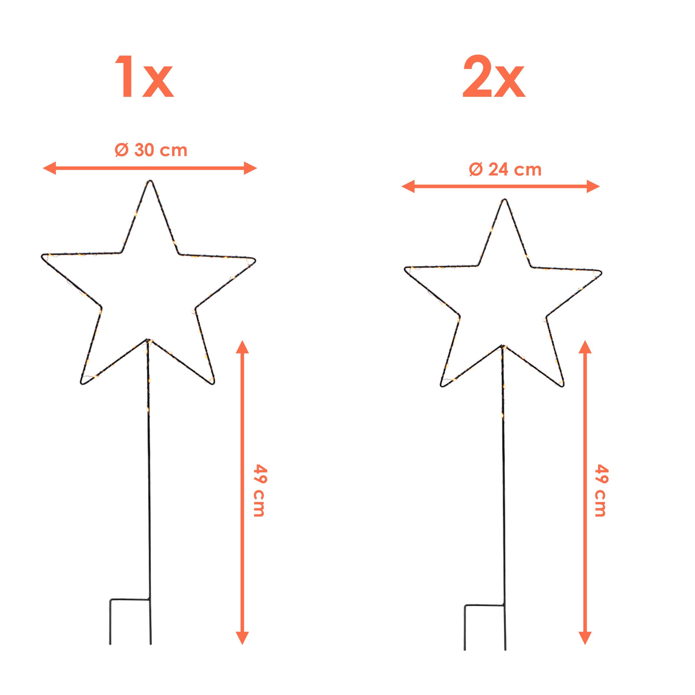 Spetebo Gartenstecker LED Stern 30 / 24 cm Garten Deko (3er Set, 1-St., mit 70 LED in warm weiß) mit IP44 Spritzwasserschutz