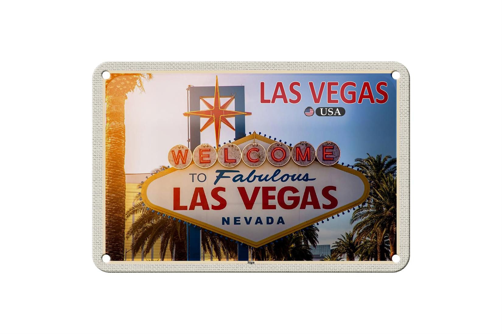Metallschild Reise 18x12cm Las Vegas USA Sign Willkommensschild Deko